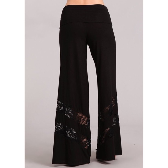 Boho black palazzo lace Wide leg lounge Pants - Picture 2 of 2